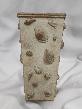 Textured Neutral Tone Seashell Vase Beach House Coastal